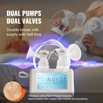Bomba de Leite VEVOR, Bombas de Leite Elétricas Ajustáveis Simples e Duplas, 4 Modos de Bombas de Pistão Reciprocantes, 4000mAH Bomba de Amamentação Anti-Retrocesso com Sucção Forte de 300mmHg