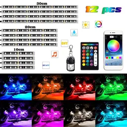 12X RGB Motorcykel LED-Ljussats Under Glow Kroppsremsa För Harley-Davidson