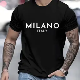 T-shirt com estampagem a quente de letras de Milão, Itália