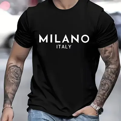 T-shirt com estampagem a quente de letras de Milão, Itália