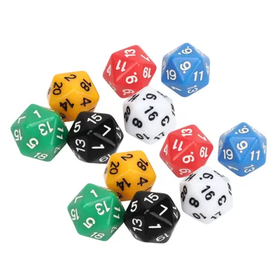 Conjunto de dados de 12 peças, 6 cores, dados de 20 faces de plástico, conjunto de dados para jogos de tabuleiro e educação