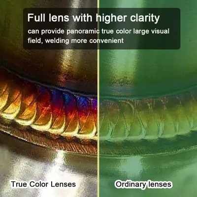 Capacete de soldadura com escurecimento automático, visor amplo, cores verdadeiras, resistência a altas temperaturas de 130℃, proteção contra arco elétrico, com iluminação