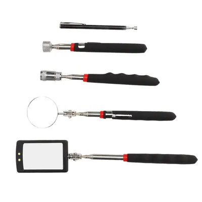 Ferramenta Magnética de Captura, Vareta Telescópica com Espelho e Lâmpada LED para Inspeção e Manutenção, 5 Peças