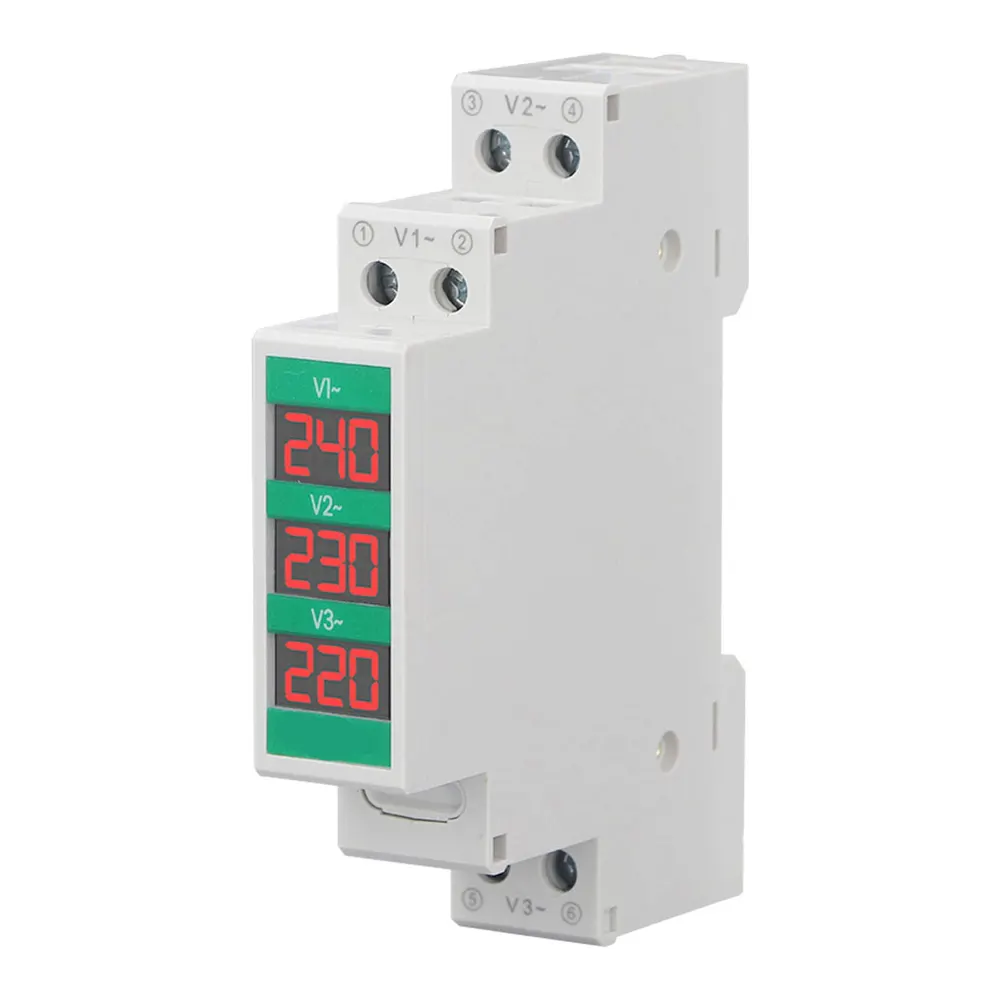 فولتمتر رقمي تيار متردد ثلاثي الطور تركيب على سكة DIN شاشة LCD 60-450V