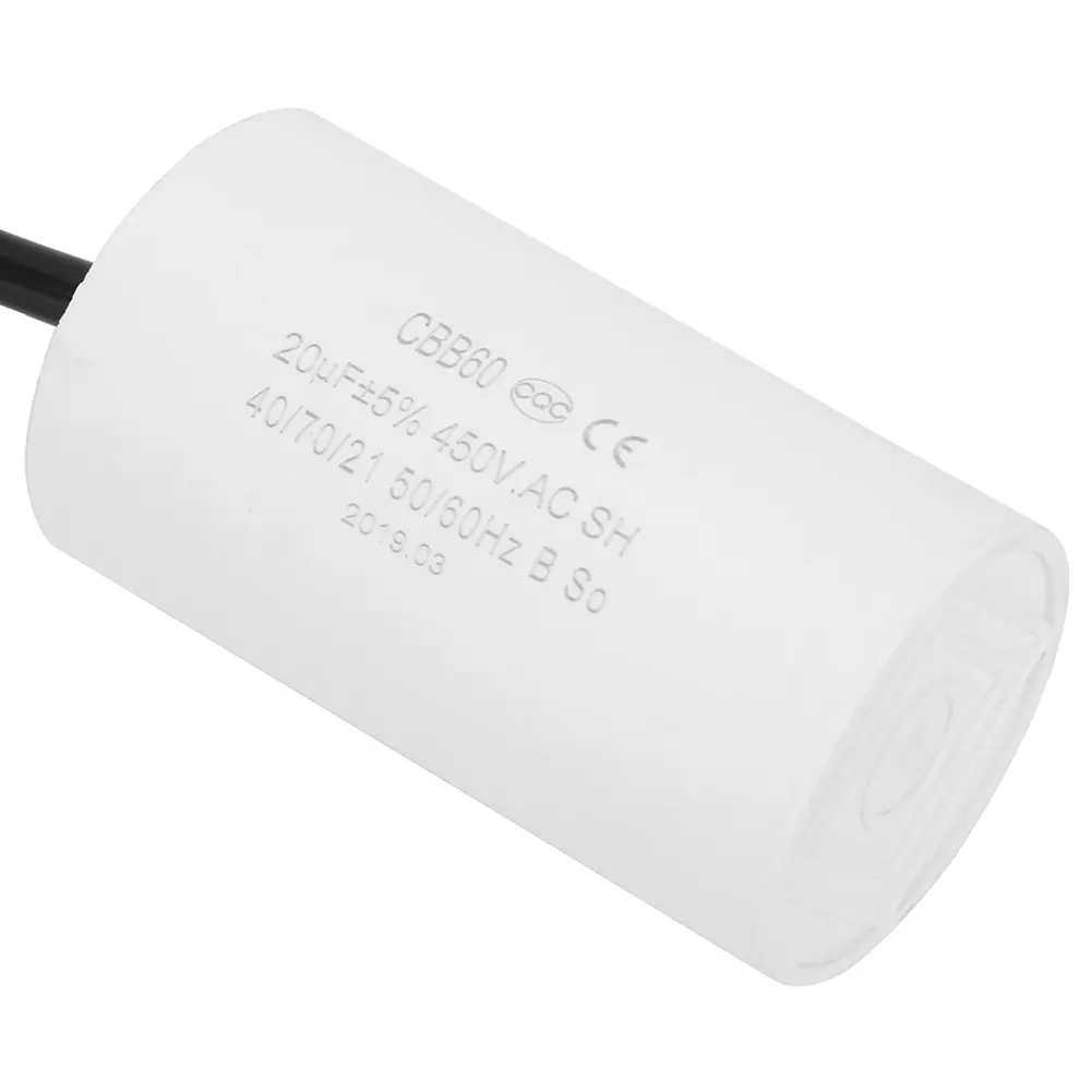 Condensador de Arranque para Motor CBB60 450V 20uF Condensador Microfarad com Cabo de Ligação