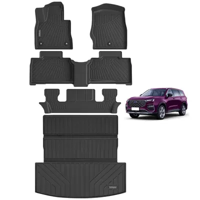 Golvmatta och stor lastrumsmatta kompatibel med Ford Explorer 2020-2024 version. Allväders 3-raders halkfri TPE-matta - svart. 6 sittplatser, 7 sittplatser