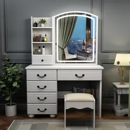 Secretária de beleza com espelho e luzes, conjunto de mesa de maquilhagem
