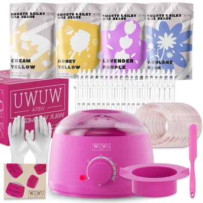 Kit de depilação WUWUVISTA com 60 peças - com aquecedor, pérolas de cera e acessórios de silicone, para uso em todo o corpo, nariz e rosto, fácil de limpar