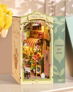 Kit DIY para inserir na estante Book Nook de canto floral, casa de miniatura de madeira 3D