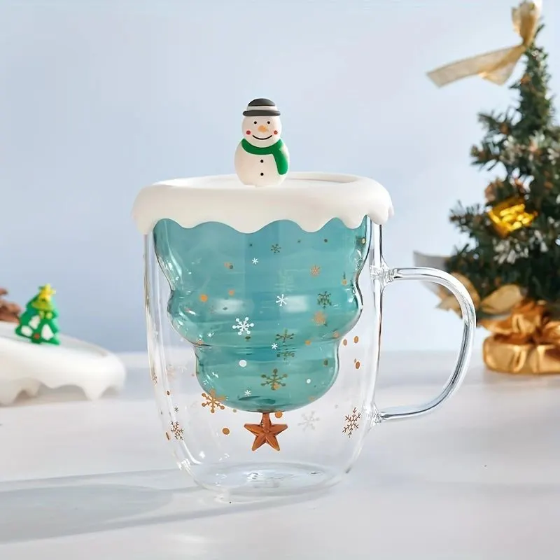 Söt julgranmugg, högborosilikat dubbelväggigt glas