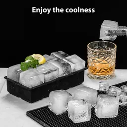 8-fackig isform för whiskey av silikon – stor isbitform, stor fyrkantig svart form