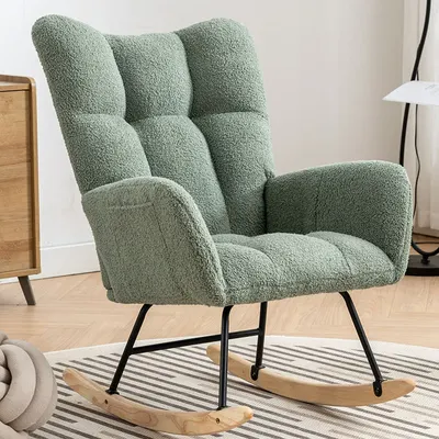 Mecedora con Bolsillo, Mecedora Suave de Tela Teddy para Guardería, Cómoda Mecedora Wingback Golider con Base Segura de Madera Maciza para Sala de Estar, Dormitorio, Balcón No Se Puede Vender en Temu