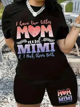 Conjunto de duas peças para mulheres, com t-shirt estampada estilosa e calções casuais