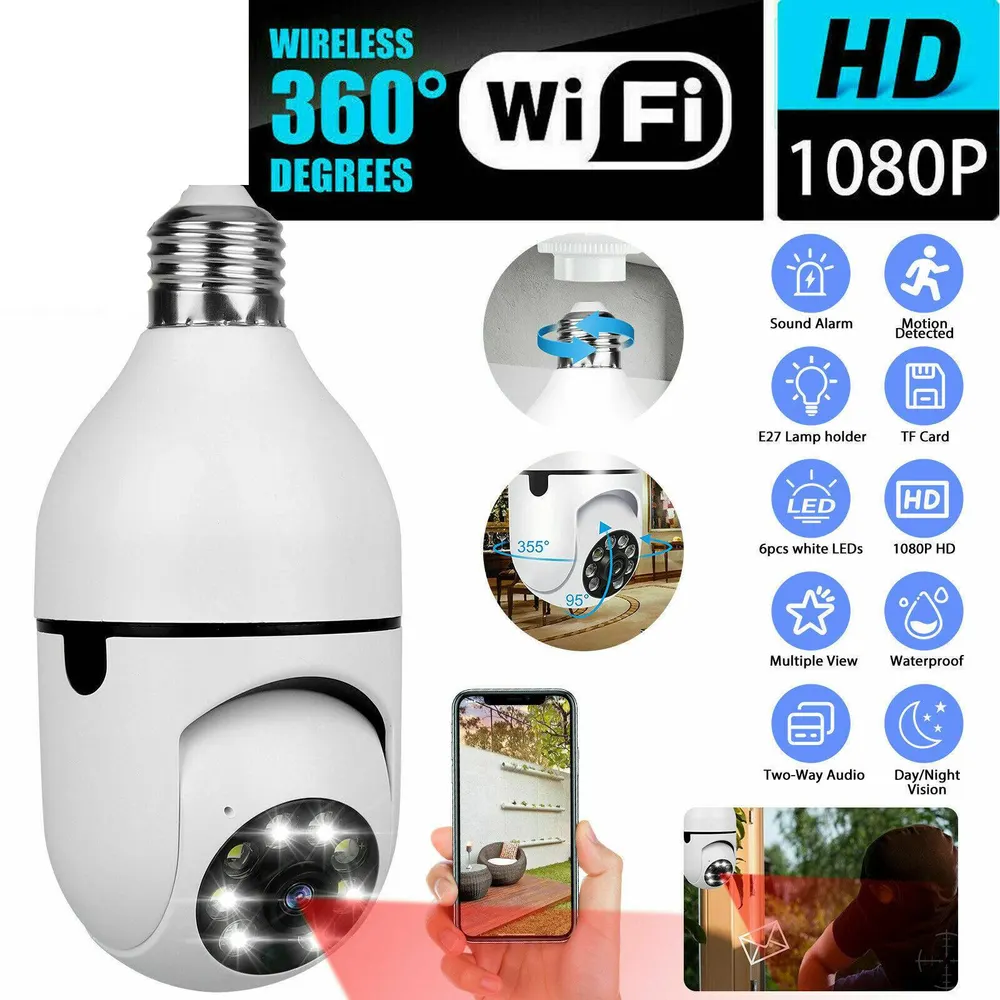 IR E27 Glödlampa Kamera 1080P HD Trådlös Wifi Smart Hem Säkerhetskamera