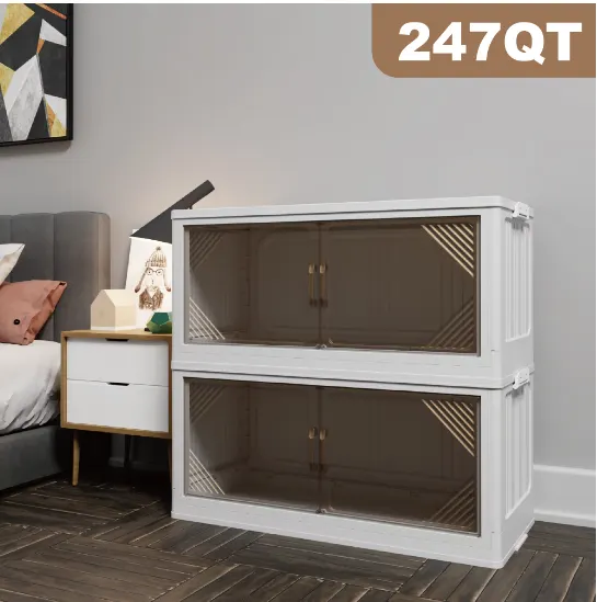Armário de armazenamento dobrável em plástico transparente branco