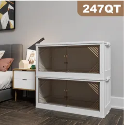 Armário de armazenamento dobrável em plástico transparente branco
