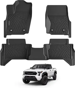 Golvmatta för 2024 Toyota Tacoma dubbelhytt, för hybridversion, allväders 2-raders golvplatta, luktfri halkfri gummimatta - svart