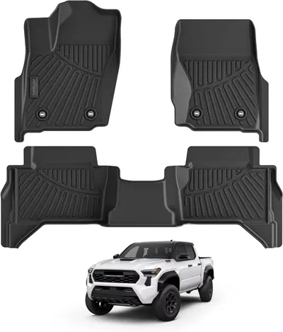 Golvmatta för 2024 Toyota Tacoma dubbelhytt, för hybridversion, allväders 2-raders golvplatta, luktfri halkfri gummimatta - svart