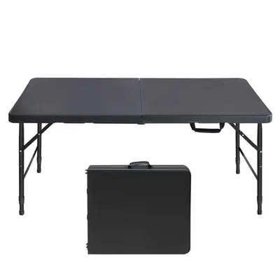 Mesa Dobrável Portátil de 4 Pés, para Interior e Exterior, Peso Máximo Suportado 135KG, Mesa Dobrável para Campismo, Cor Preta