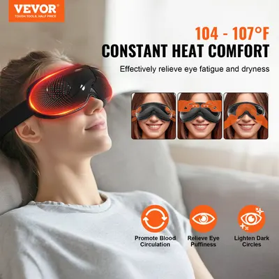 VEVOR Uppvärmd ögonmassag, Ögonvårdsanordning, 5 lägen, Bluetooth-musik, fällbar