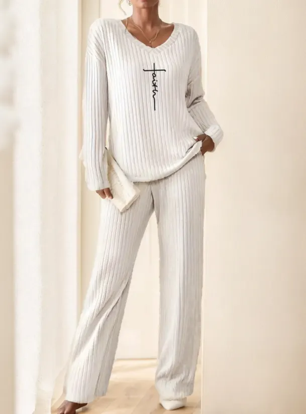 Conjunto de sweatshirt de poliéster para senhoras
