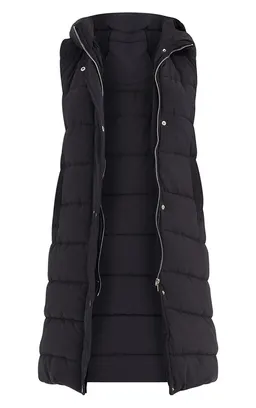 Dam Flickor Lång Hoodad Varm Vadderad Sleeveless Gilet Bodywarmer Dragkedja