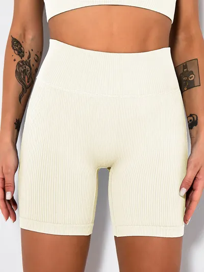 Yogashorts, ribbade sömlösa höga midjade sportleggings