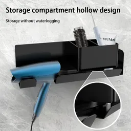 Prateleira de armazenamento para secador de cabelo, montada na parede, sem perfuração, multifuncional para casa de banho