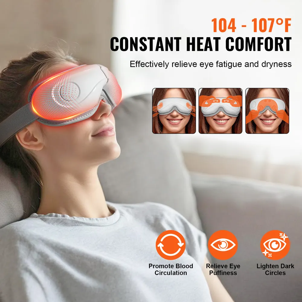Massajador Ocular Aquecido, Dispositivo de Cuidados Oculares, 5 Modos, Música Bluetooth, Dobrável 180°