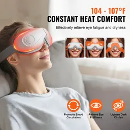 VEVOR Uppvärmd ögonmassagare, ögonvårdsenhet, 5 lägen, Bluetooth-musik, 180° fällbar