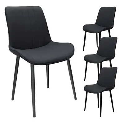 Conjunto de quatro cadeiras de jantar em pele PU preta com pernas de metal