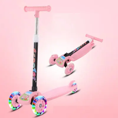 Trotinete para Crianças Rosa-Azul com 3 Rodas, Ajustável, com Luzes LED que Brilham
