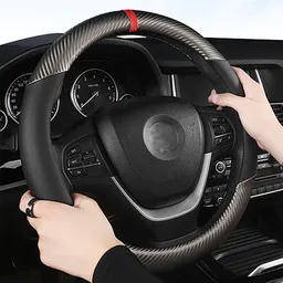 Funda para volante de coche, cuero negro carbono, transpirable, antideslizante, accesorios