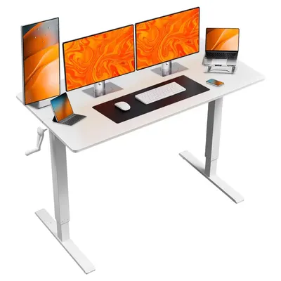 Escritorio de pie ajustable con manivela - Altura ajustable, con patas metálicas planas - Ideal para el hogar, la oficina, los juegos o el estudio