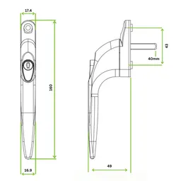 مقبض نافذة عالمي من UPVC ب 5 أسطوانات مستقيم القفل مع آلية Espag للنوافذ المزدوجة اللون الأبيض