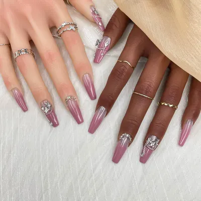 GGDDSHA Uñas Postizas Hechas a Mano, Lujosas y Personalizadas, Uñas Postizas Reutilizables 3D Hechas a Mano con Acabado UV, Uñas Pintadas a Mano, Nebulosa Brillante