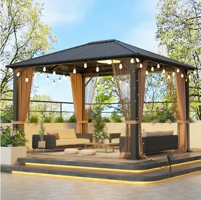 Gazebo Metálico com Teto Fixo 10x12 com Mosquiteiro, Reforçado e Durável