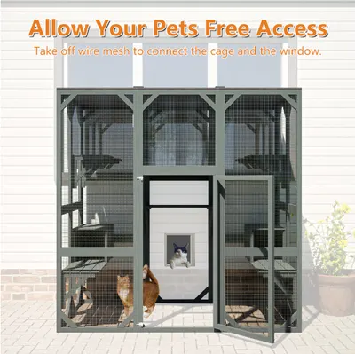 Casa para gatos ao ar livre, gaiola para gatos de madeira com cobertura