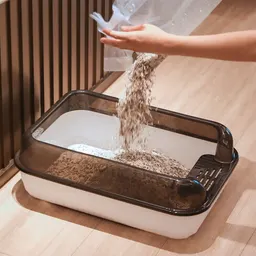 오픈형 대형 고양이 화장실 박스, 삽 포함 높은 높이의 깊은 튀김 방지 고양이 변기