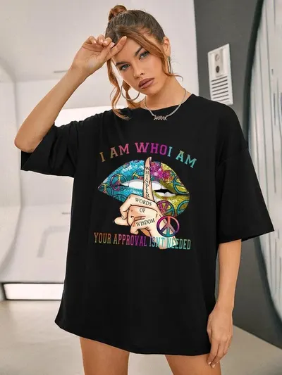 Camiseta de Manga Corta Oversize para Dama con Palabras de Sabiduría