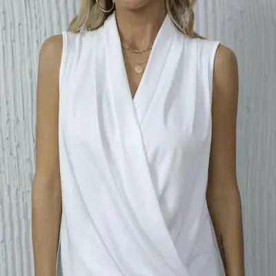 Camisola Regata Feminina de Cor Sólida, Decote em V, Ombro Descaído, Fashionável e Versátil