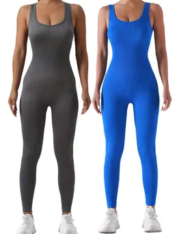 Conjunto de 2 macacões body femininos de cor sólida e ribeira, roupa desportiva modeladora e sensual