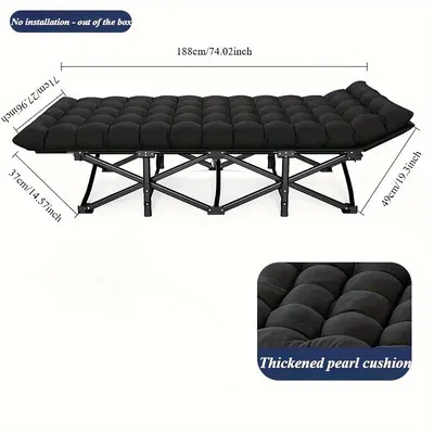 Cama de campamento plegable negra de alta resistencia con bolsa de almacenamiento - Portátil para viajes, oficinas en casa y viajes en RV