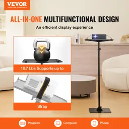 Suporte para Projetor VEVOR, Suporte de Chão para Projetor, Altura Ajustável de 30,3 a 63,4 Pol, Equipamento DJ, Suporte para Projetor com Bandeja, Ideal para Filmes ao Ar Livre, Casa, Escritório, Palco e Estúdio, Capacidade Máxima de Carga