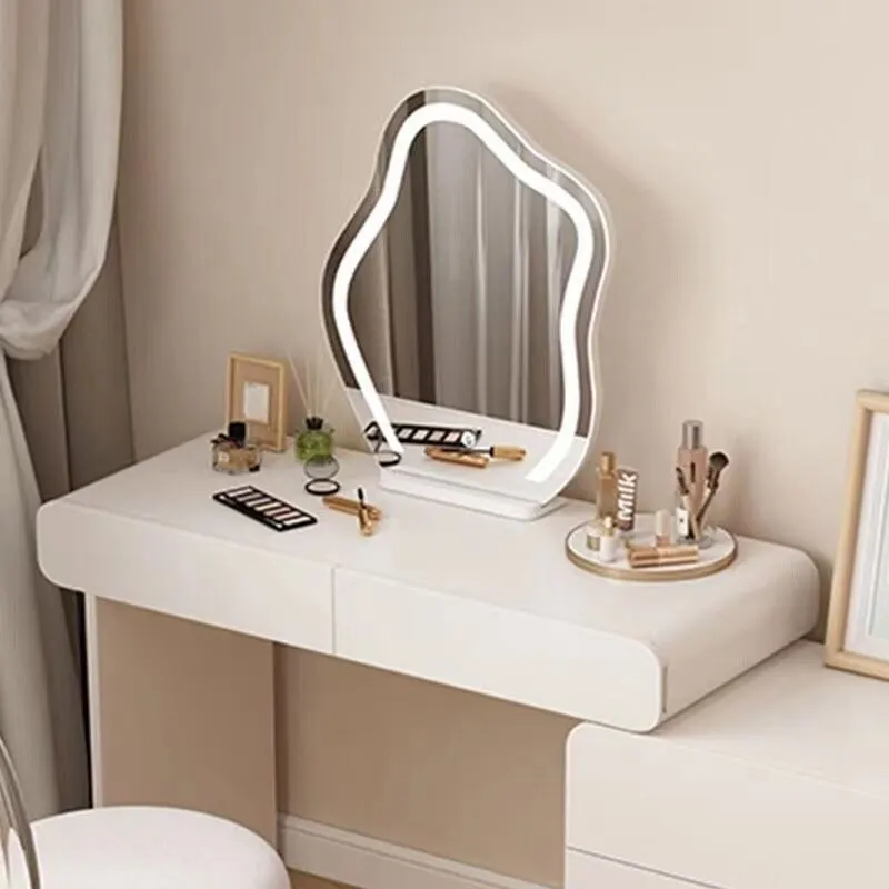 Espelho de maquilhagem grande em forma de nuvem, espelho de penteadeira com 3 cores de luz LED, 220V