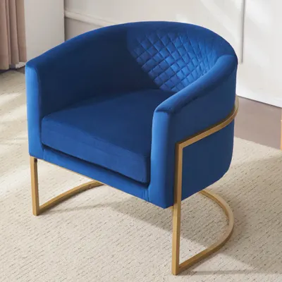 Cadeira Estofada em Veludo com Suporte de Metal Dourado, Cadeira de Sala de Estar, Escritório ou Salão de Chá Medieval com Encosto Curvo