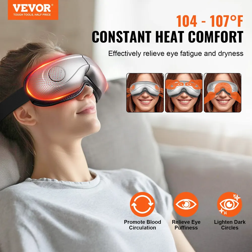 VEVOR Massajador ocular aquecido, dispositivo de cuidado ocular, 5 modos, música Bluetooth, dobrável