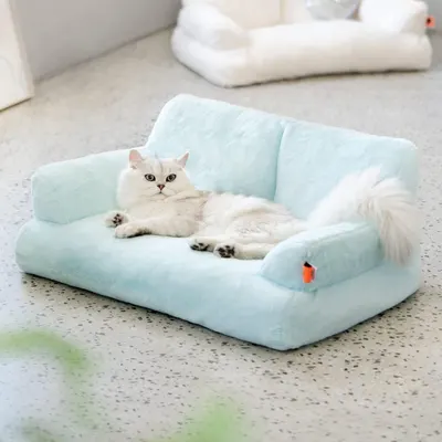 Cama de pelúcia MEWOOFUN para gatos de interior - Cama de animal de estimação lavável de 26x19x13 polegadas com base antiderrapante, cama de cachorro pequeno fofo para filhotes e gatinhos, cor azul