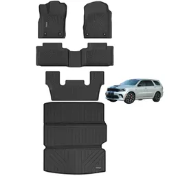 Golvmatta och stor lastrumsmatta kompatibel med 2016-2024 Dodge Durango. Allväders 3-raders halkfri TPE-matta - svart. -7 sittplatser-6 sittplatser