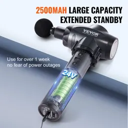 مسدس تدليك VEVOR للأنسجة العميقة مع 9 سرعات و6 رؤوس تدليك، بطاريات 24V 2500mAh، مدلك عضلات إيقاعي للرياضيين، مسدس تدليك كهربائي محمول لتخفيف الألم واسترخاء العضلات